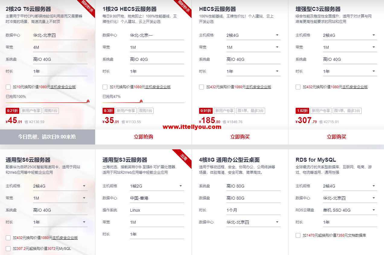 #618年中钜惠#华为云：云耀云服务器35元/年，云服务器4核8G低至358元/年，2核4G4M服务器45元/1年，免备案1核2G服务器99元/1年，完成企业实名认证即抽华为P50