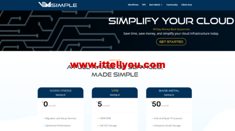 VM Simple：5折优惠，1核/1GB内存/10GB SSD硬盘/不限流量/1Gbps带宽，.5/月起，可选多IP