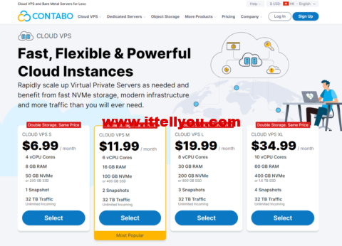 Contabo：美/德/英/新加坡高配置存储VPS，2核/4GB内存/400GB SSD/32TB流量/200Mbps-1Gbps带宽，€8.49/月起