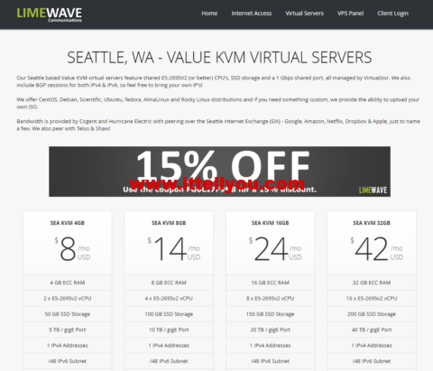 Limewave：美国西雅图机房vps，2核/4GB内存/50GB SSD/5TB流量/1Gbps带宽，/月