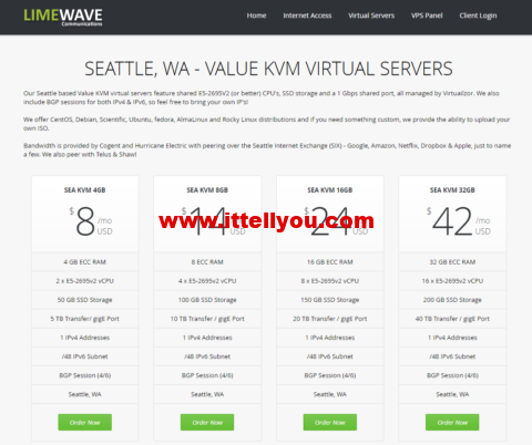 #黑五#Limewave：美国西雅图机房vps，2核/32GB内存/50GB SSD/不限流量/1Gbps带宽，/月
