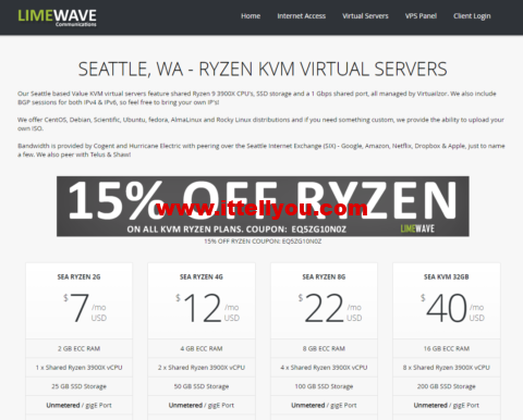 Limewave：上线AMD Ryzen 3900X系列VPS/85折优惠，美国西雅图机房，1核/2GB内存/25GB SSD/不限流量/1Gbps带宽，.95/月起