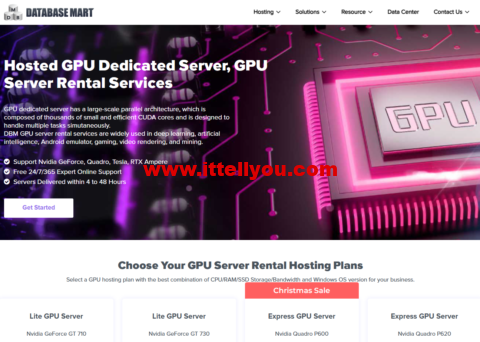 Database Mart：美国高端显卡服务器，8折优惠，可选GPU V100/A40/RTX 3060 Ti/A6000，不限流量，6.30/月起