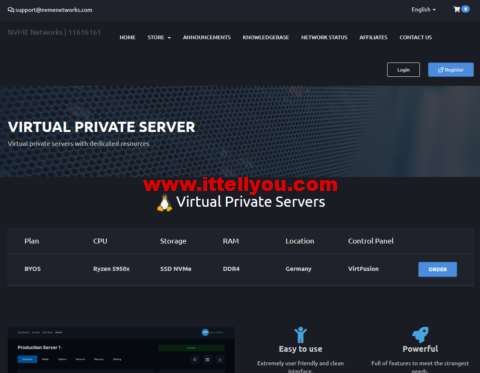 nvmenetworks：德国vps，1核@AMD Ryzen 9 5950X/1GB内存/25GB NVMe/不限流量/1Gbps带宽，€12/年