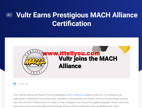 Vultr：获得著名的 MACH 联盟认证，唯一满足全套严格标准的云提供商