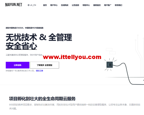 NAIYUN奈云: 七折月付 美国洛杉矶/香港三网CN2GIA/9929/高防，全管理型云服务器/裸金属，支持Chatgpt/Tiktok，优惠码34元起
