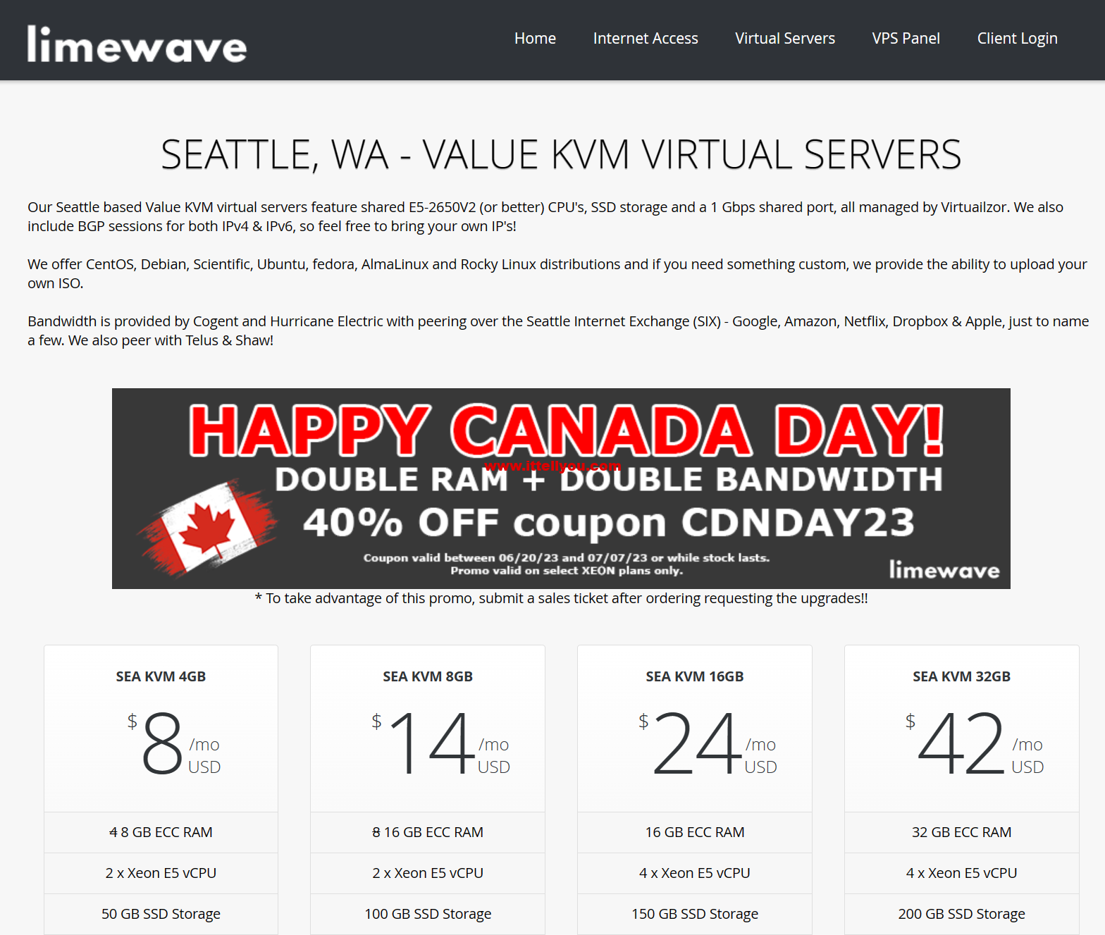 Limewave：西雅图机房vps，1核/2GB内存/20GB/5TB流量/1Gbps带宽，$2.7/月