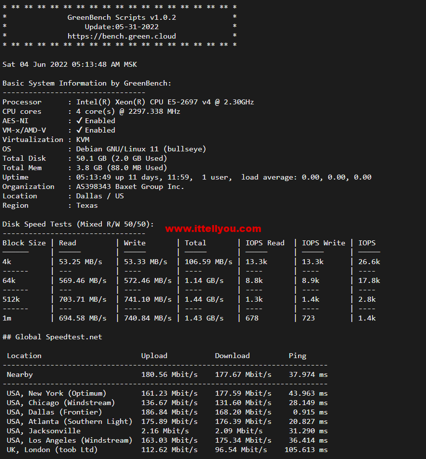 Linux一键测速脚本：GreenCloud提供Linux系统服务器一键测速及基本信息测试脚本