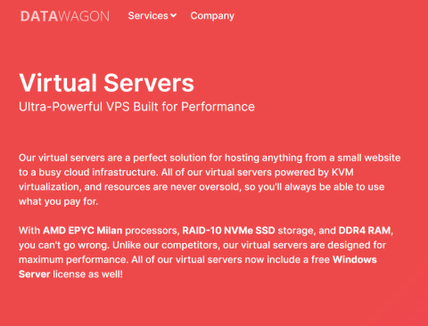 DataWagon：AMD Epyc高性能vps，纽约机房，4核/8GB/80 GB NVMe/5TB/1Gbps带宽，/月，免费备份，支持windows