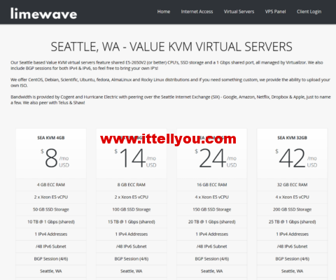 Limewave：西雅图机房vps，1核/1GB/15GB SSD/3TB/1Gbps带宽，.9/年起