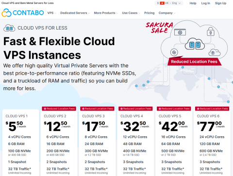 Contabo：全场位置费最高优惠75%，4核/6GB/100 GB NVMeor 400 GB SSD/32 TB/200Mbps带宽，.5/月，美国/德国等8机房可选