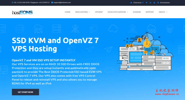 Hosteons：/年/512MB内存/10GB SSD空间/500GB流量/1Gbps端口/100Gbps DDOS防护/KVM/洛杉矶