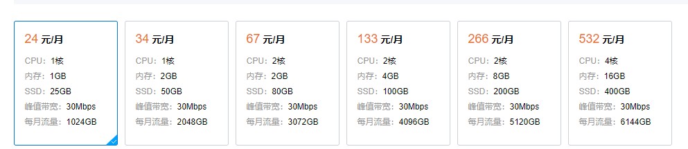腾讯云：24元/月/1GB内存/25GB SSD空间/1TB流量/30Mbps端口/KVM/新加坡CN2/硅谷