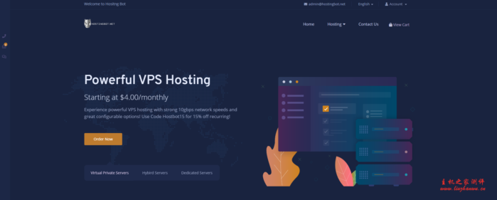 Hositng Bot：/月/3核/1GB内存/40GB SSD空间/1TB流量/10Gbps端口/KVM/洛杉矶/达拉斯