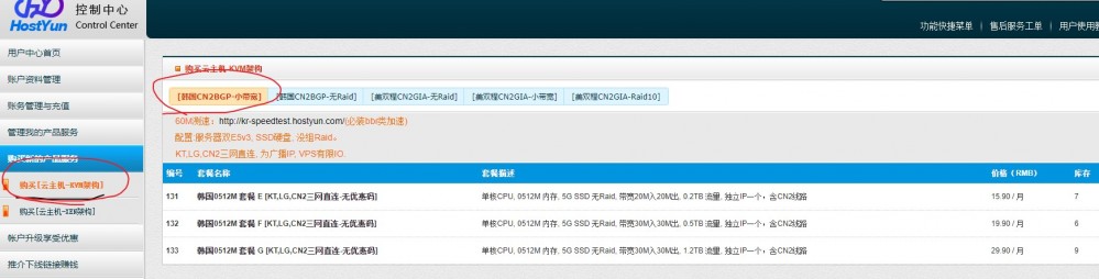 HostYun：15.9元/月/512MB内存/5GB SSD空间/200GB流量/20Mbps端口/KVM/韩国CN2+KT+LG