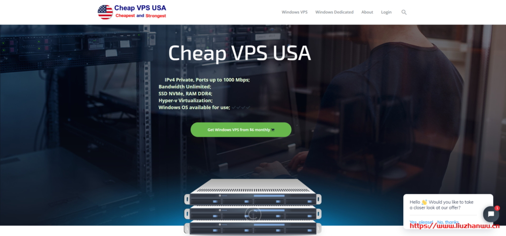 Cheap VPS USA：/月/1GB内存/15GB SSD空间/不限流量/1Gbps端口/Hyper-V/新加坡