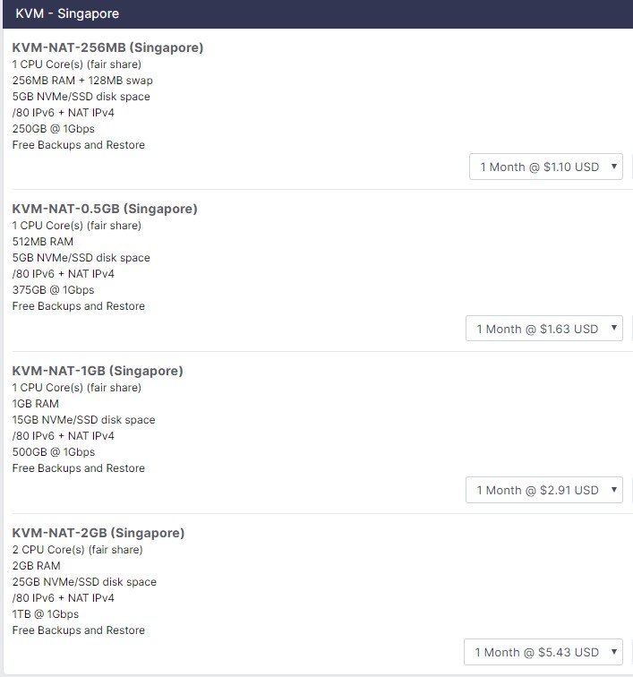 WebHorizon：.1/月/256MB内存/5GB NVMe空间/250GB流量/1Gbps端口/NAT/KVM/新加坡