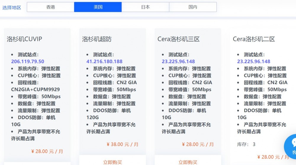 桔子数据：28元/月/1GB内存/40GB空间/500GB流量/50Mbps-200Mbps端口/DDOS/KVM/洛杉矶CN2 GIA/联通9929