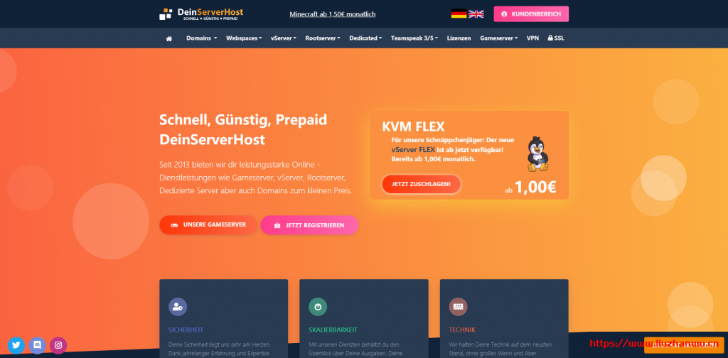 DeinServerHost德国VPS：有大硬盘存储型VPS，Windows VPS，KVM NVMe vServer VPS，3€/月起