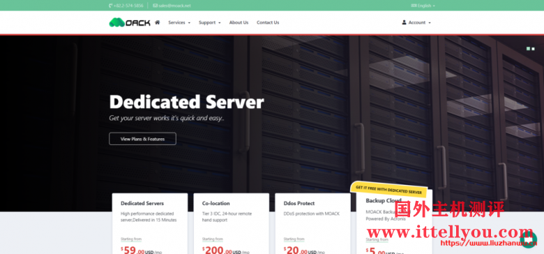 MOACK：韩国服务器/双E5-2450L/8GB内存/1T硬盘/10M不限流量/.00/月