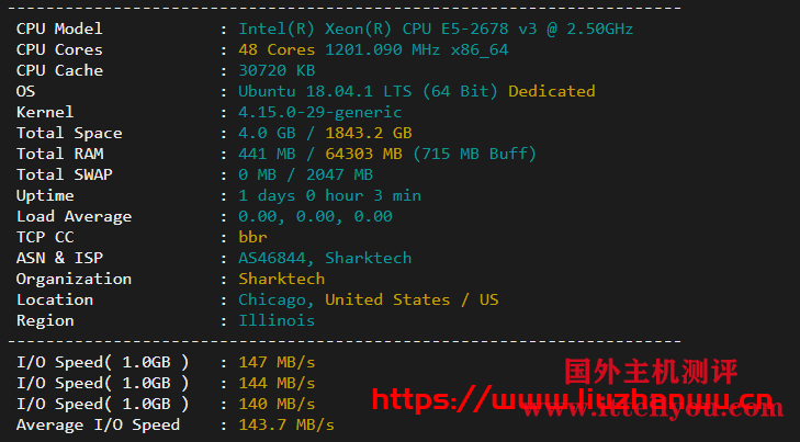 sharktech：简单测评芝加哥机房1Gbps带宽不限流量服务器