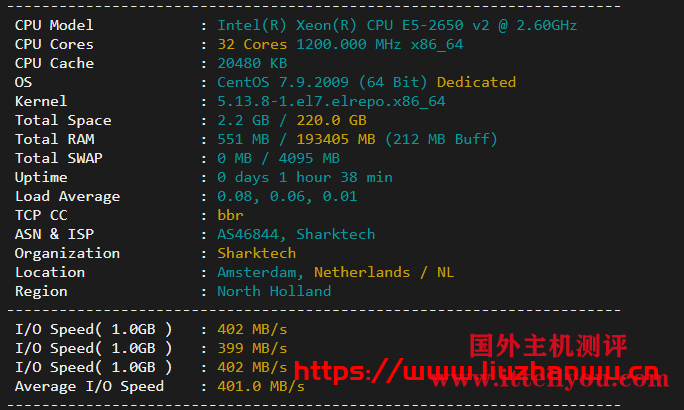 sharktech：荷兰机房1Gbps带宽不限流量服务器简单测评