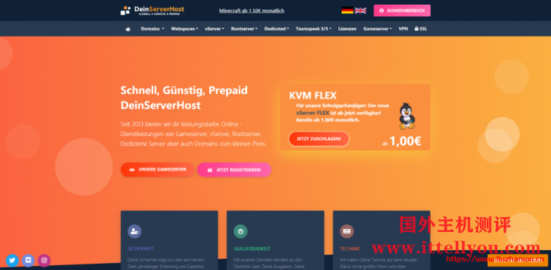 DeinServerHost：2核 AMD/4G/50G NVMe SSD/1Gbps不限流量/德国/月付€4.95