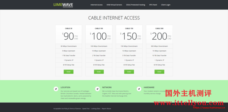 Limewave：/月/1核/512MB内存/10GB SSD空间/500GB流量/1Gbps端口/KVM/加拿大vps