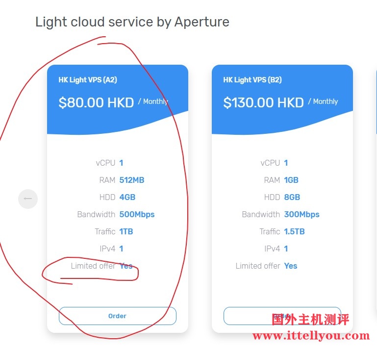 Aperture：.7/月/512MB内存/4GB SSD空间/1TB流量/500Mbps端口/VMware/香港/直连；原生IP