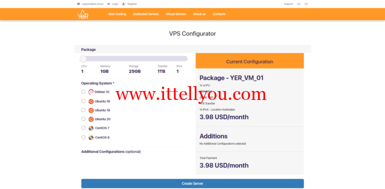 yer.cloud：阿塞拜疆VPS，1G内存/1核/25gSSD/1T流量，.98/月
