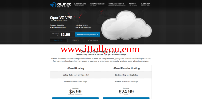 Owned-Networks：便宜VPS，1核/1G/30G SSD/1T/1Gbps/KVM/可选全球8大机房，月付.99起