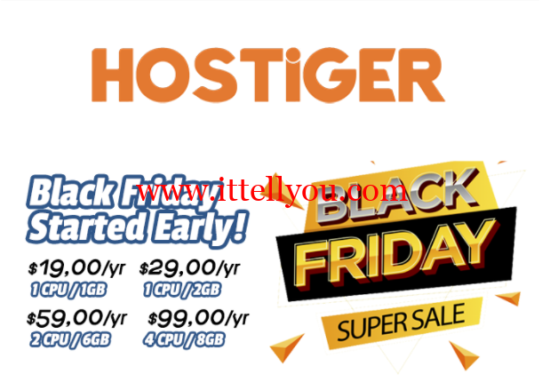Hostigger：黑色星期五，1核/1G内存/20G SSD/1T流量/100M带宽，19美元/年，买两年送一年，支持支付宝，美国/土耳其/荷兰机房可选