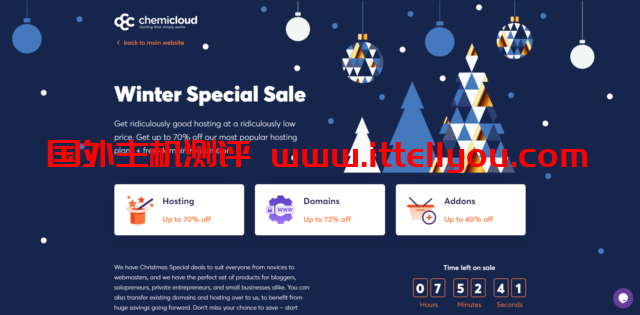 ChemiCloud：冬季促销，虚拟主机.99/月起，经销商主机享受70% 折扣，.99/月起，Cloud VPS首月50%折扣