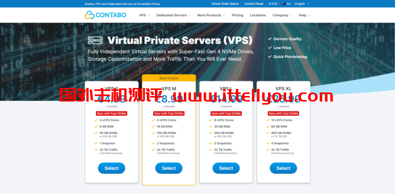 Contabo：美国、德国、新加坡等机房可选，4核8G高性价比VPS，200M-1Gbps不限流量，月付6.99美元起