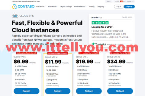 Contabo：德国VPS，美国VPS，4核8G内存50 GB NVMe 或200 GB SSD，年付.88起