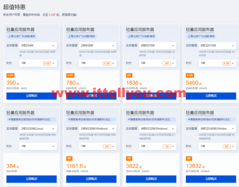 腾讯云：轻量应用服务器专场特惠，香港轻量秒杀特惠低至 6.5 折，2核2G4M 低至 58元/年