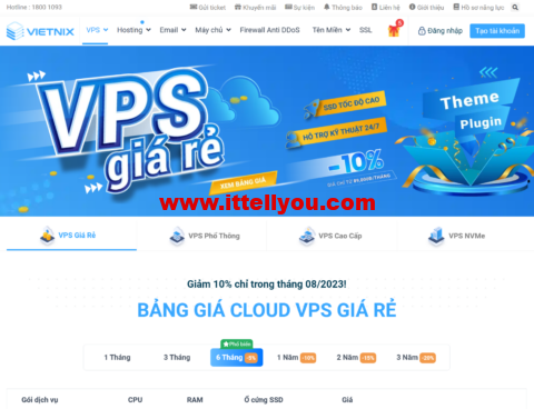 Vietnix：越南便宜VPS，1核/1G/20G SSD/不限流量，季付89元起，免费 DirectAdmin，每周自动备份