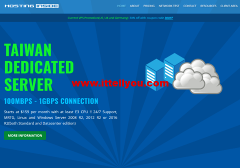 HostingInside：台湾服务器，E3-1230v3/8G内存/1TB硬盘/2.5TB月流量/1Gbps带宽，/月