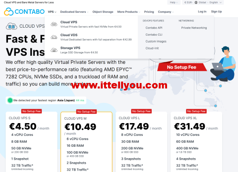 #11.11#contabo：特价vps/vds，限时免安装费，4核/8G/50G NVME/32T流量/200Mbps带宽，€4.50/月
