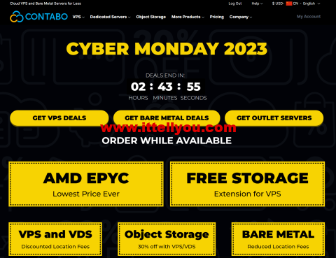 #网络星期一#Contabo：全场免位置费，硬盘免费加倍，价格不变，AMD EPYC高性能vps，4核/8G内存/400gSSD或100gNVMe/32T流量，.5/月器
