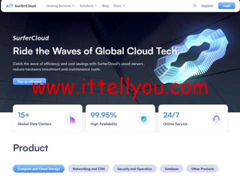 SurferCloud：企业级云服务器促销，4核8G内存，不限流量，每月仅.9，全球15个机房同价，支持Linux/Windows系统，5M带宽