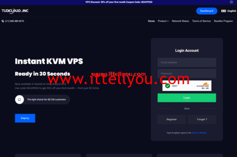 Tudcloud：香港CN2 VPS，八折，1核/1GB/10GB SSD/3M不限流量，/月起