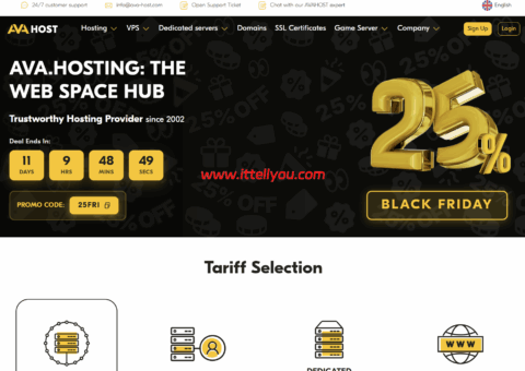 #黑五#Ava.hosting:全场7.5折,虚拟主机€15.22/年起,云服务器€5/月起,抗投诉主机/独立服务器€99/月起,自带DDoS防御 4 #黑五#Ava.hosting:全场7.5折,虚拟主机€15.22/年起,云服务器€5/月起,抗投诉主机/独立服务器€99/月起,自带DDoS防御