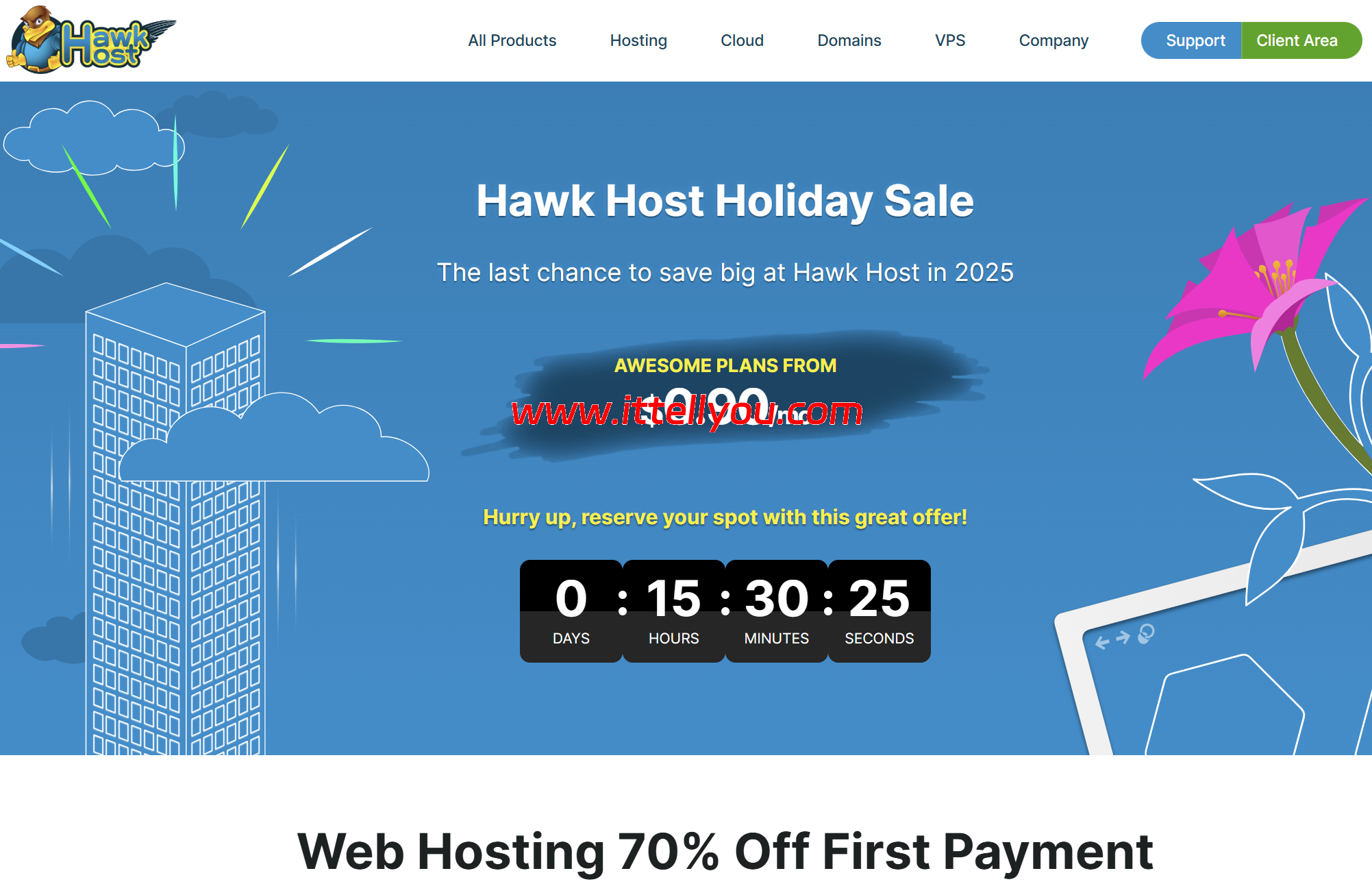 #年终促销#HawkHost：全场虚拟主机低至3折，$0.9/月起，云服务器8折，$4/月起